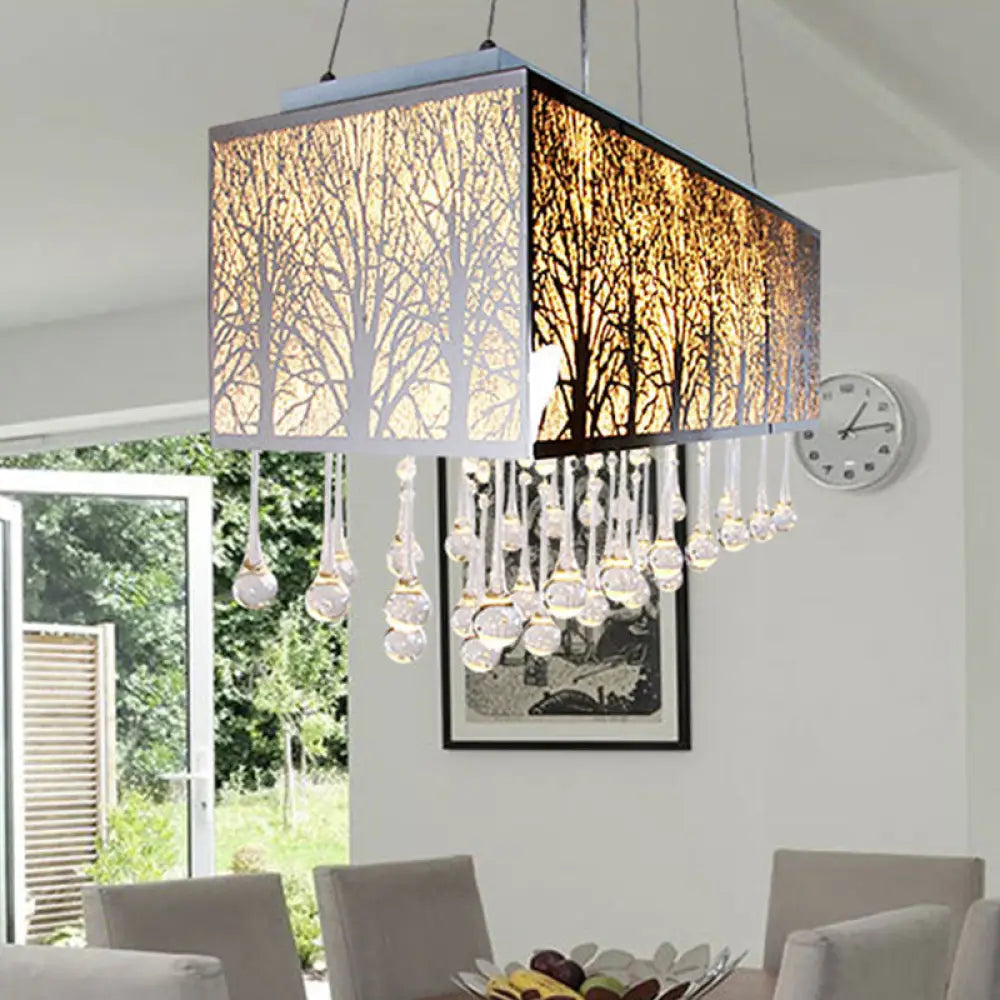 DecorBites™ White Modern Island Light with 3 Waterdrop Crystal Heads and Forest Pattern