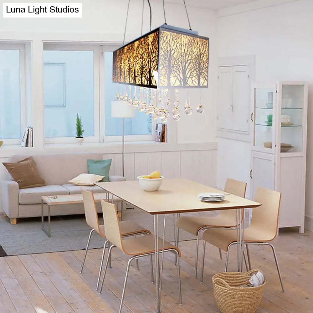 DecorBites™ White Modern Island Light with 3 Waterdrop Crystal Heads and Forest Pattern