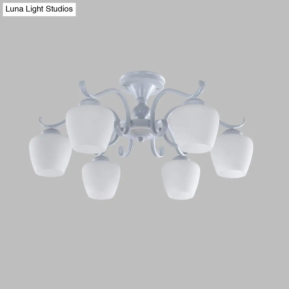 DecorBites™ White Opaline Glass Cone Ceiling Lamp - 6-Light Semi Flush Chandelier in Countryside Style - 18.5"/24.5" Width