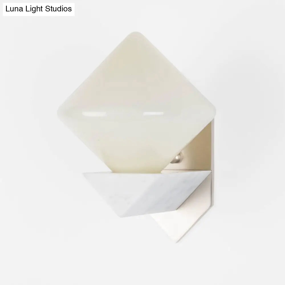 DecorBites™ White Triangle Wall Mount Lighting Marble Wall Sconce with Diamond Opal Glass Shade - Designer 1 Bulb
