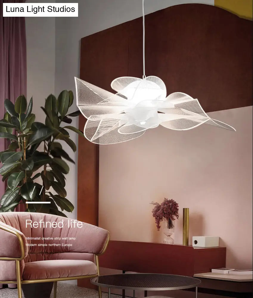 DecorBites™ White Tulle-Like Floral Chandelier LED Cafe Light Fixture