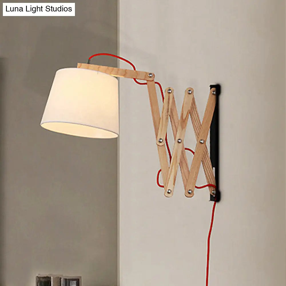 DecorBites™ White Wall Lamp with Extendable Arm - Cylinder Fabric Shade Sconce for Living Room