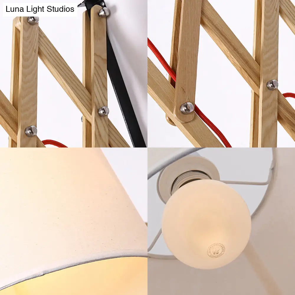 DecorBites™ White Wall Lamp with Extendable Arm - Cylinder Fabric Shade Sconce for Living Room