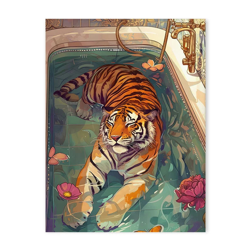 DecorBites™ Wildlife Bathroom Canvas Art Tiger Zebra Cat