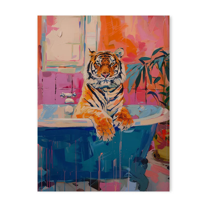 DecorBites™ Wildlife Bathroom Canvas Art Tiger Zebra Cat