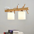 DecorBites™ Wooden Hanging Chandelier with 2/3 Lights, Glass Cylinder Shade and Bird Décor - Ideal for Dining Room or Island Lighting