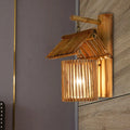 DecorBites™ Wooden House Shaped Wall Light Sconce - Lodge Style Bamboo Lamp for Balcony