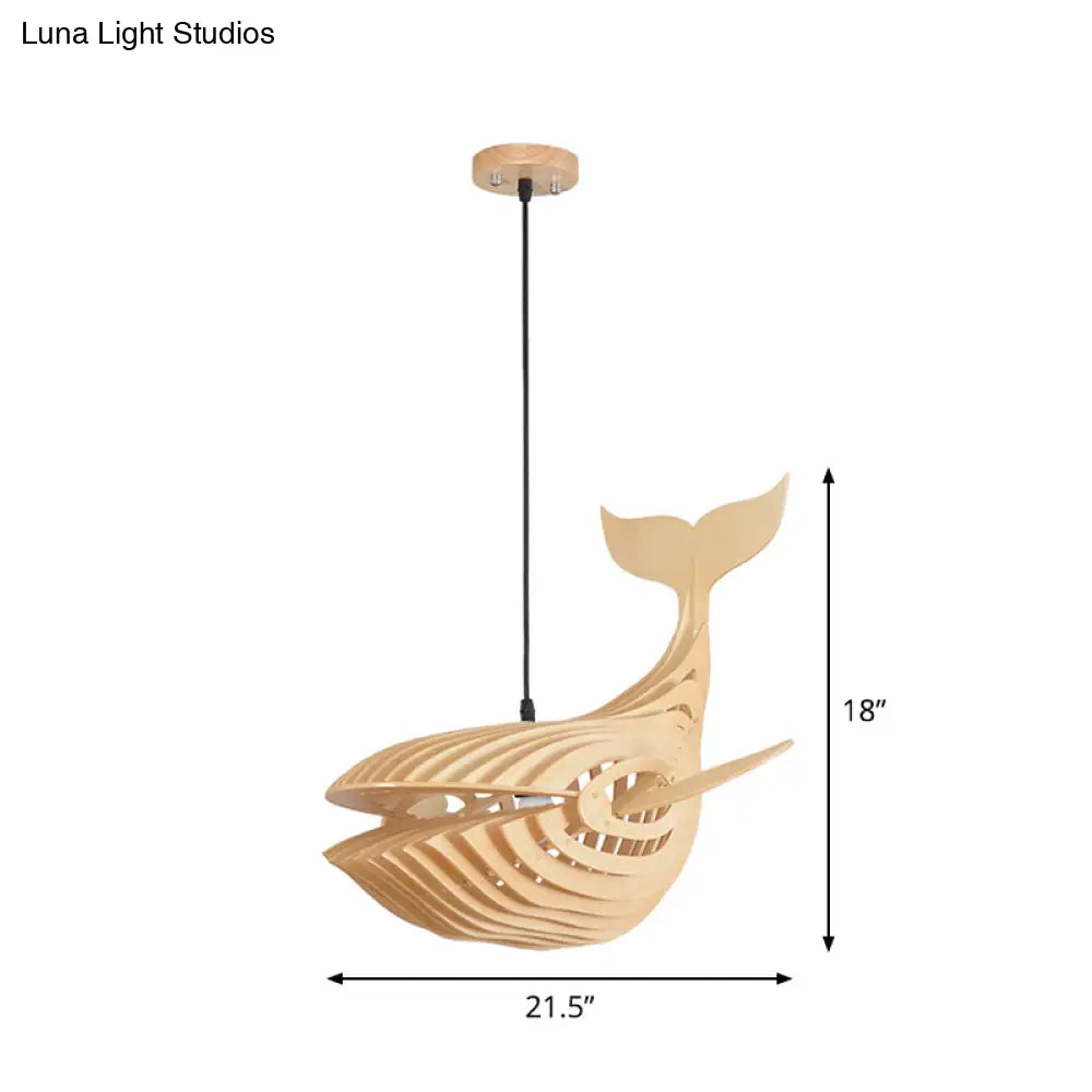 DecorBites™ Wooden Kids Whale Pendant Lamp - Modern Hanging Light in Beige, 21.5"/31.5"/39" Wide