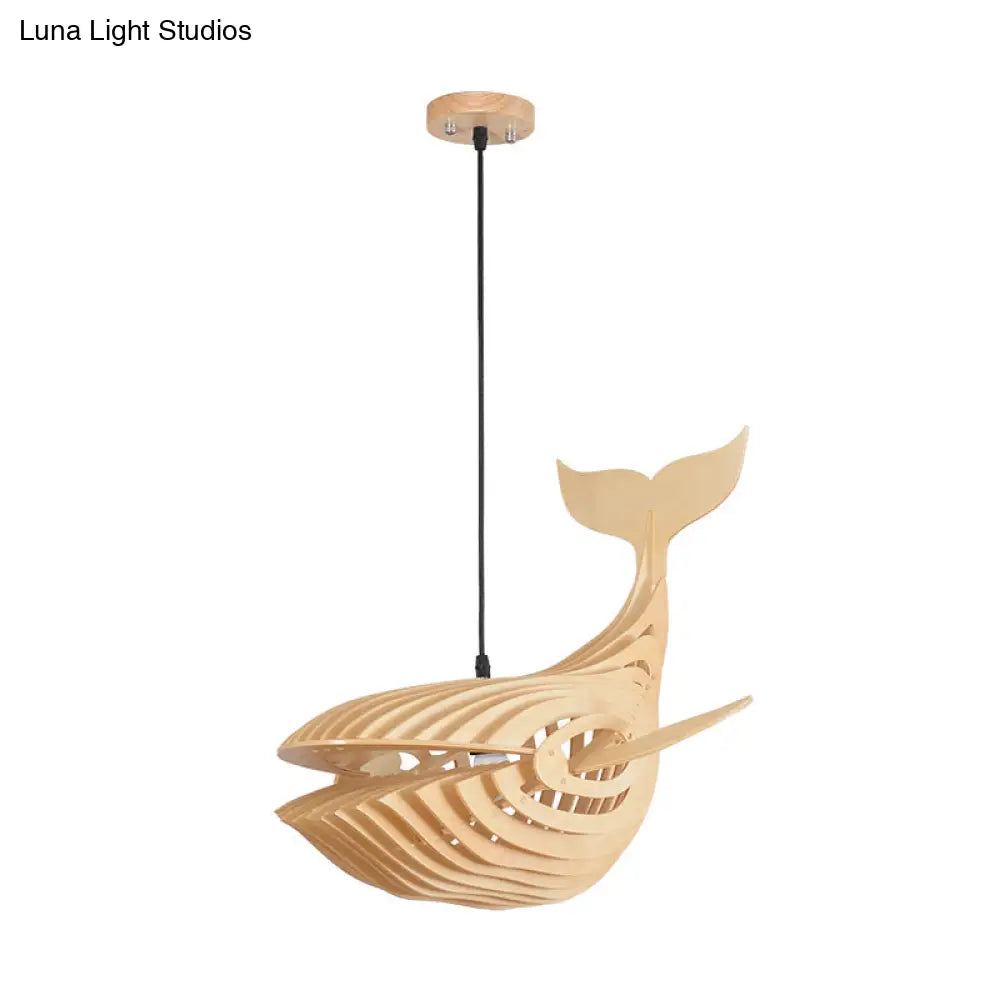 DecorBites™ Wooden Kids Whale Pendant Lamp - Modern Hanging Light in Beige, 21.5"/31.5"/39" Wide