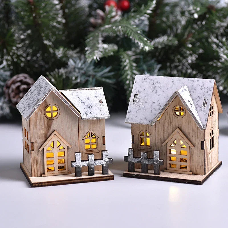 DecorBites™ Wooden LED Light House Christmas Decorations