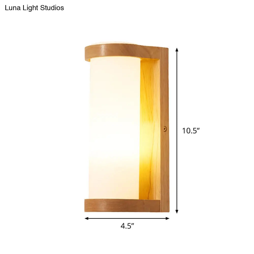 DecorBites™ Wooden Rectangle Sconce Lamp with Opal Glass Shade - Simple Corner Wall Mount Lighting