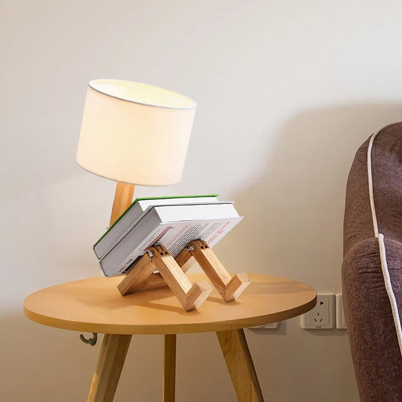 DecorBites™ Wooden Robot Shape Creative Table Lamp Indoor Study Fashion Reading Desk Lamp Nordic Modern Desktop Decorative Night Light
