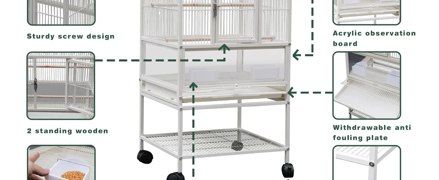 DecorBites™ Wrought Iron Bird Cage for Conures, Lovebirds - 30 Inch