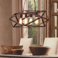 DecorBites™ Wrought Iron Geometric Island Pendant Light with Cage Shade - Antique Style and 4 Lights for Dining Room