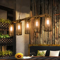 DecorBites™ Wrought Iron Pipe Pendant Lighting with 5 Heads - Warehouse Brass Ceiling Light for Restaurant, Kitchen Island - Cylinder Mesh Shade