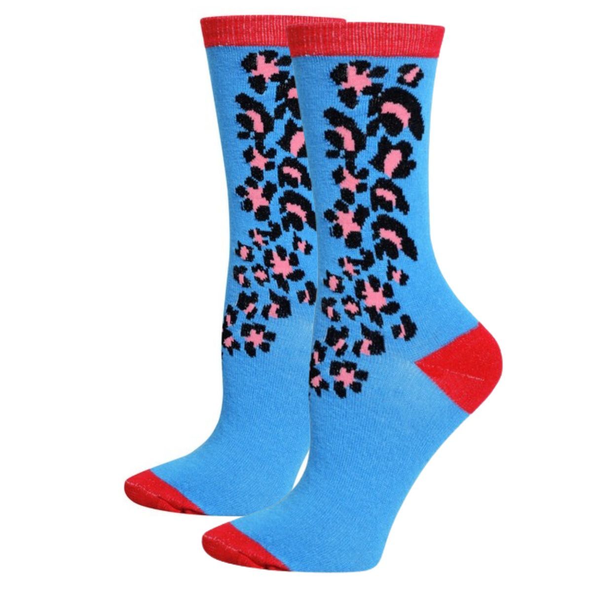 Crew Socks Blue Red Cheetah Print Trendy Casual Fashion Accessories