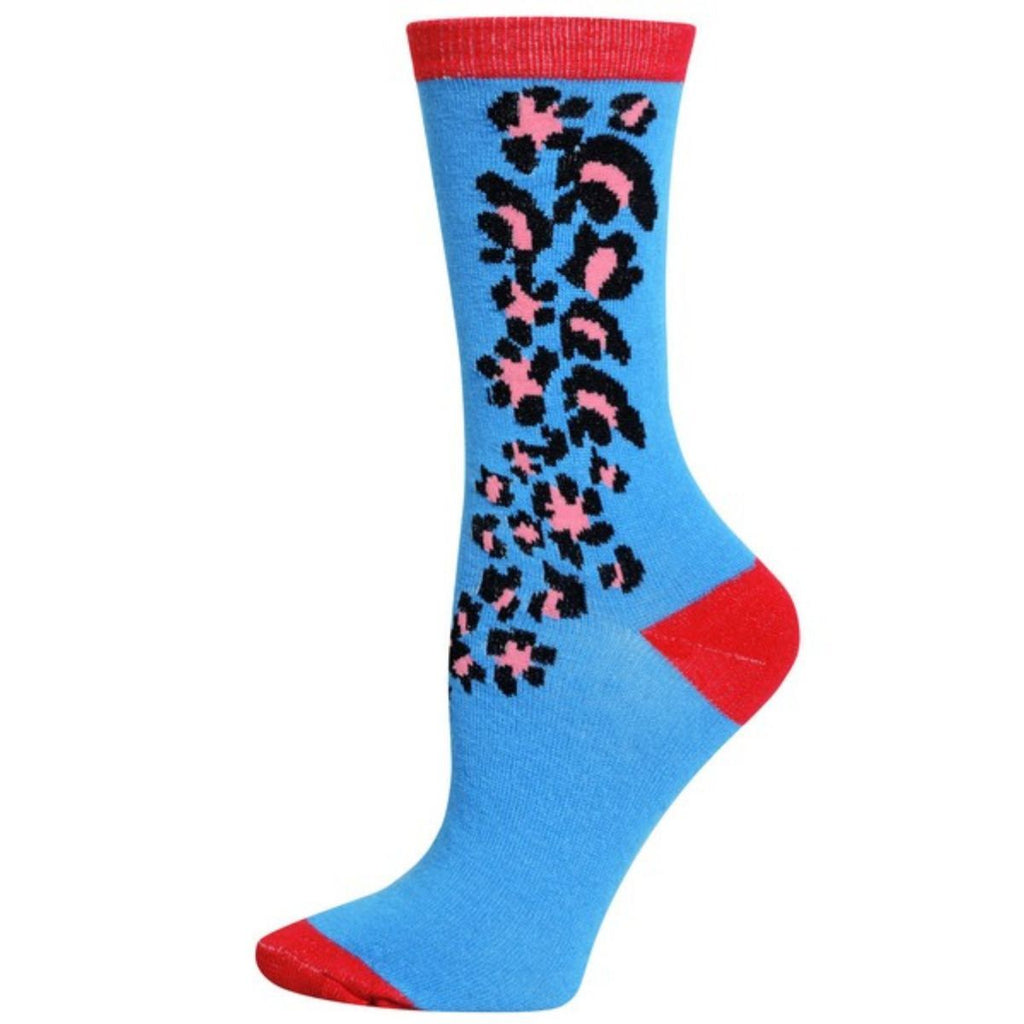 Crew Socks Blue Red Cheetah Print Trendy Casual Fashion Accessories