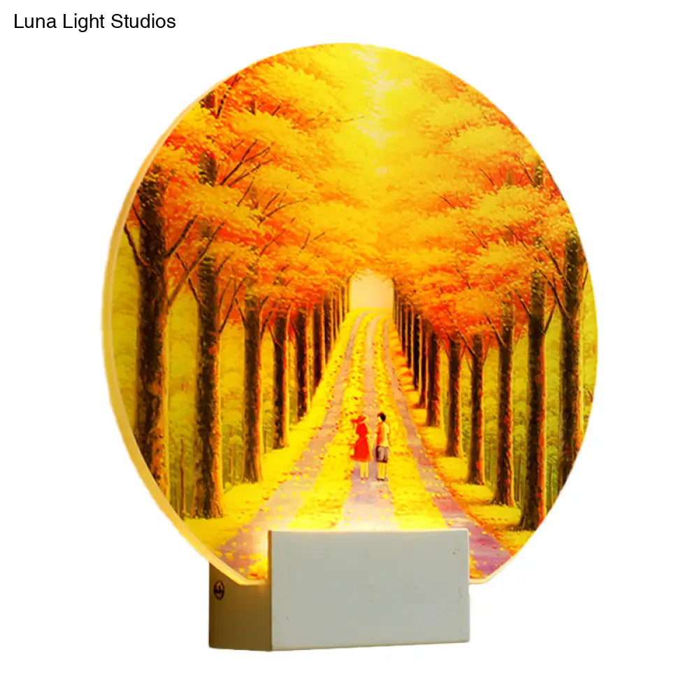 DecorBites™ Yellow LED Wall Mounted Lamp: Modern Autumn Avenue Acrylic Mural Light with White Arm