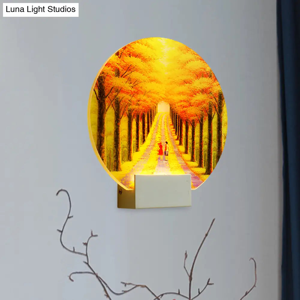 DecorBites™ Yellow LED Wall Mounted Lamp: Modern Autumn Avenue Acrylic Mural Light with White Arm