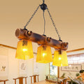 DecorBites™ Yellow Trapezoid Island Pendant Light with 3 Bulbs, Bamboo Beam - Perfect for Countryside Dining Rooms