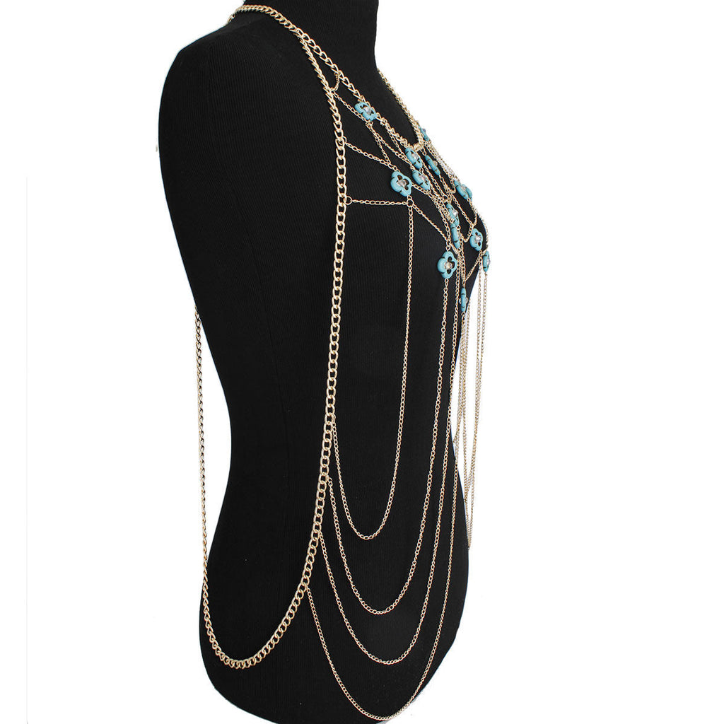 Body Chain Gold and Turquoise Stylish Statement Jewelry Accessory