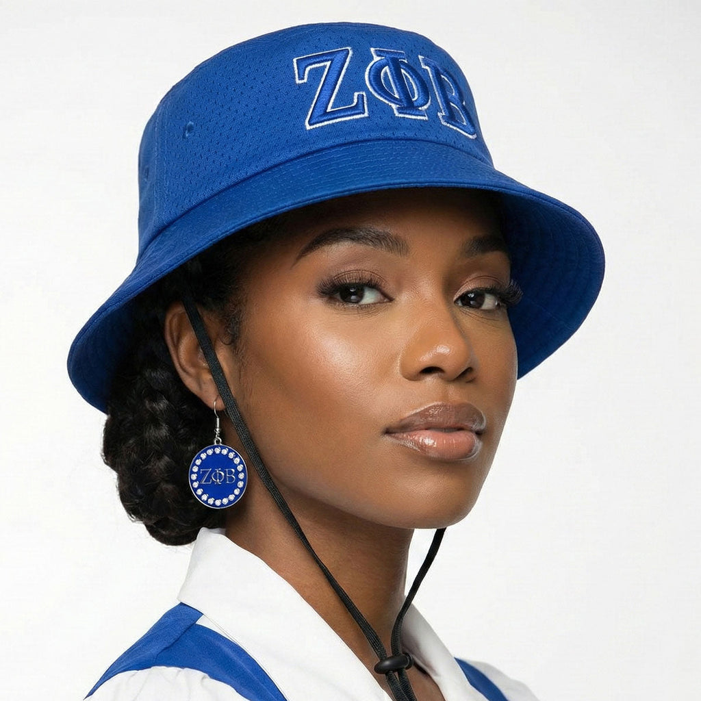 Bucket Hat Blue Mesh Embroidered Sorority Stylish Casual Accessory