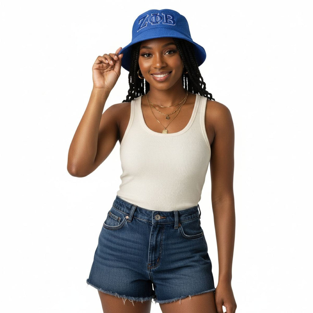 Bucket Hat Blue Mesh Embroidered Sorority Stylish Casual Accessory