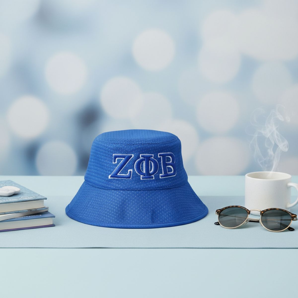 Bucket Hat Blue Mesh Embroidered Sorority Stylish Casual Accessory